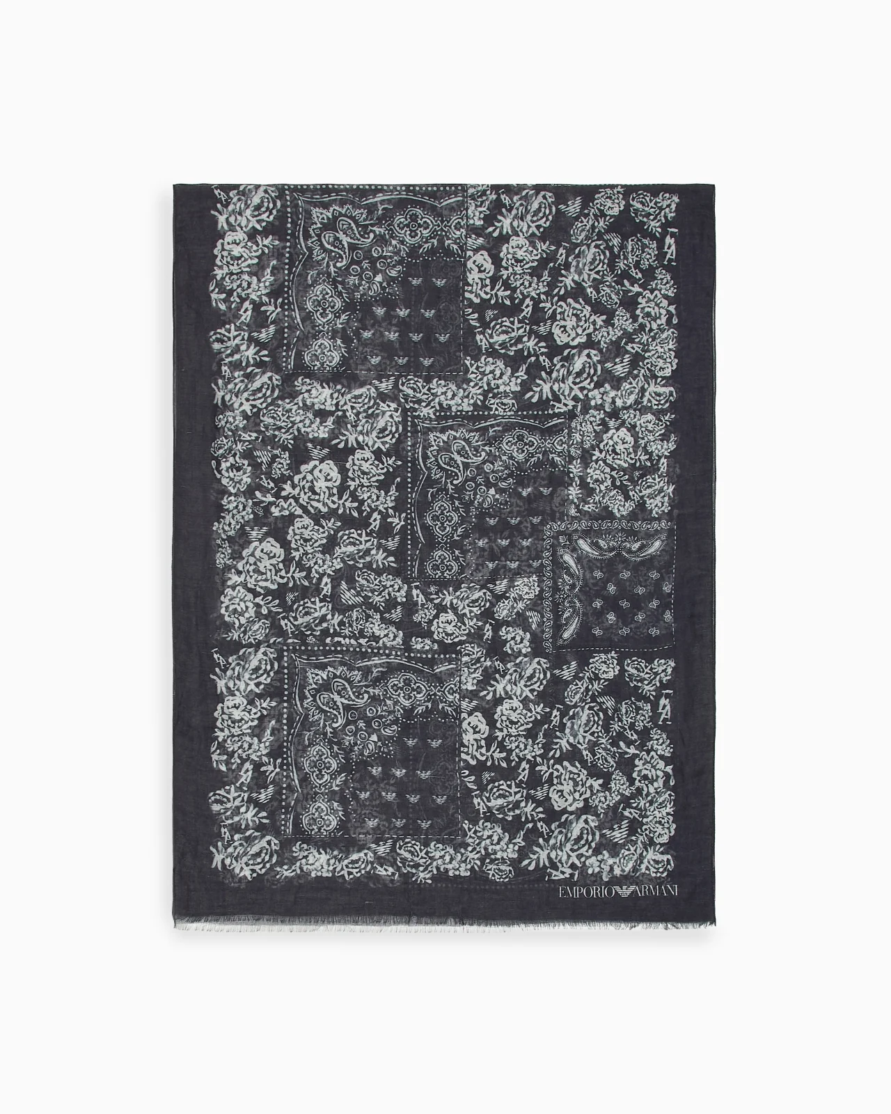 LINEN BLEND STOLE WITH A BANDANA PRINT - 1