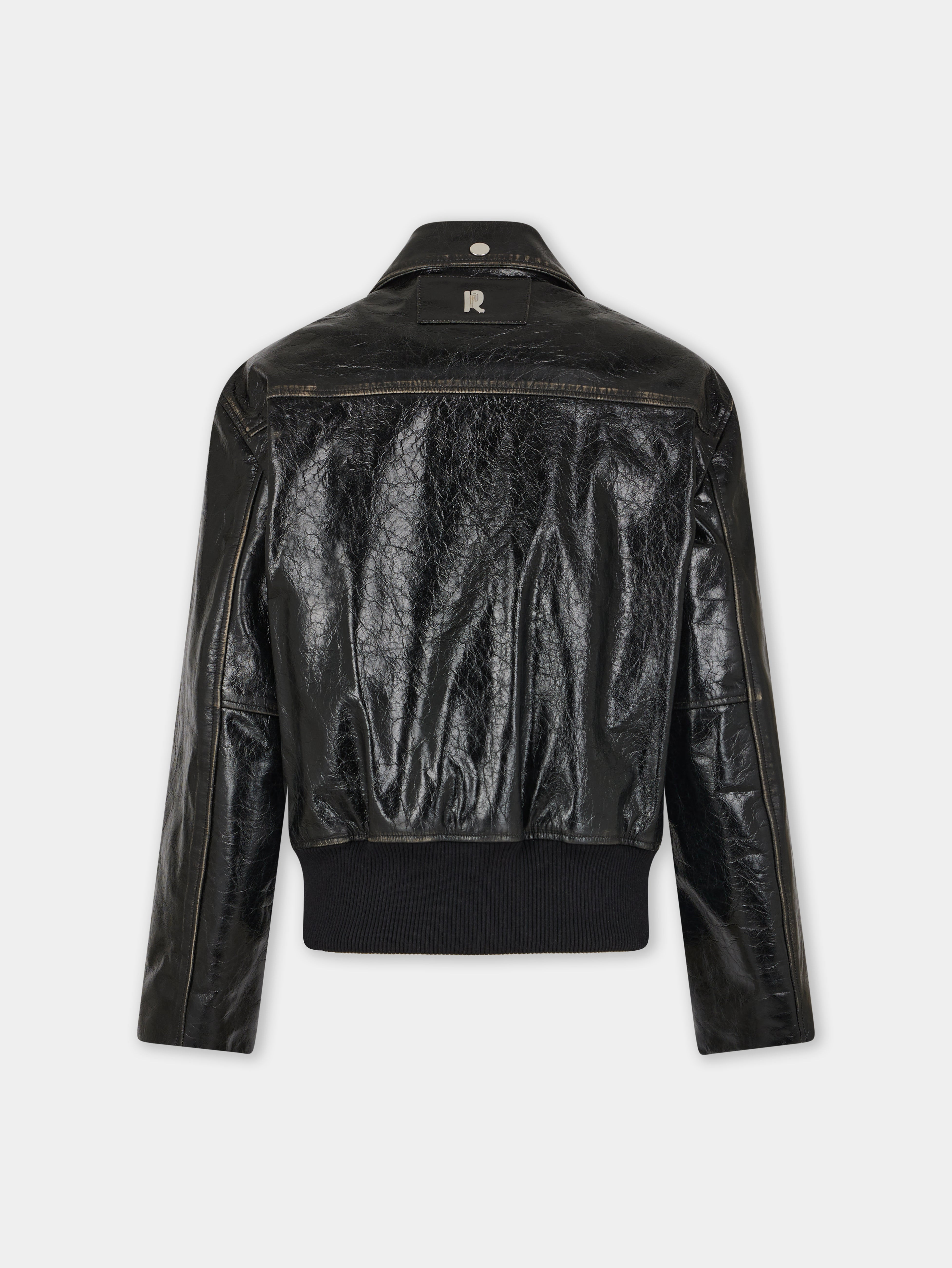 BLACK AVIATOR BLOUSON JACKET IN LEATHER - 5