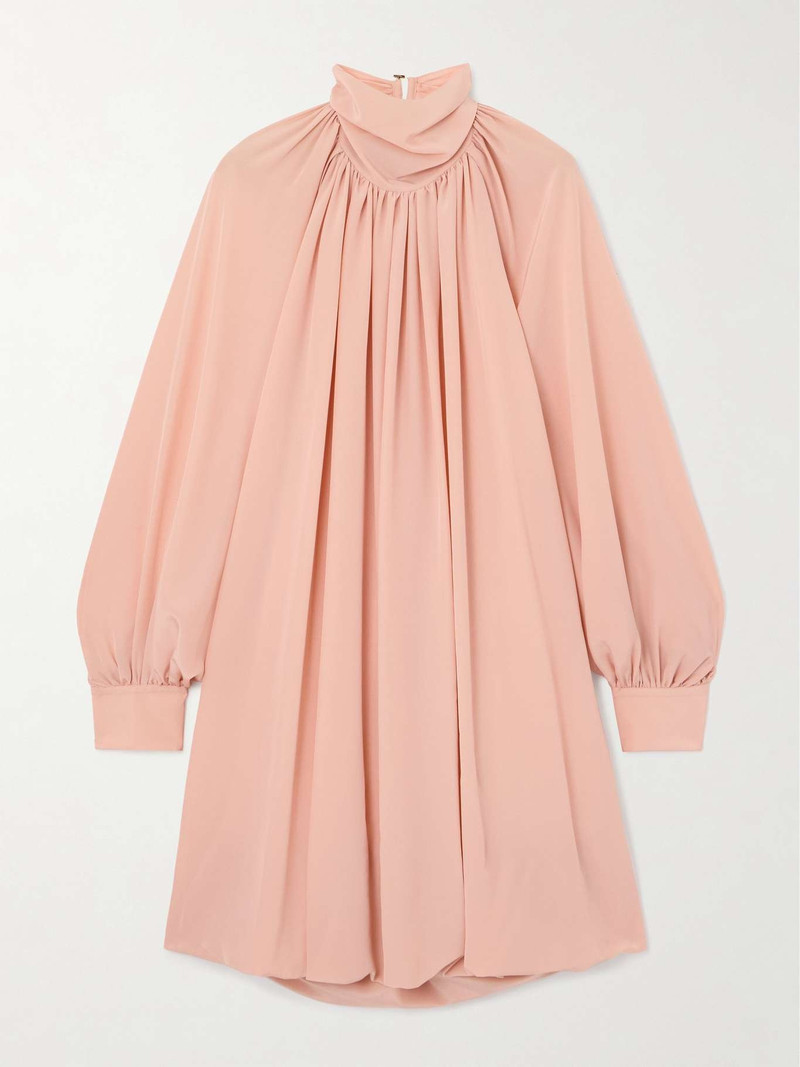 Open-back gathered silk crepe de chine mini dress Pink - 1