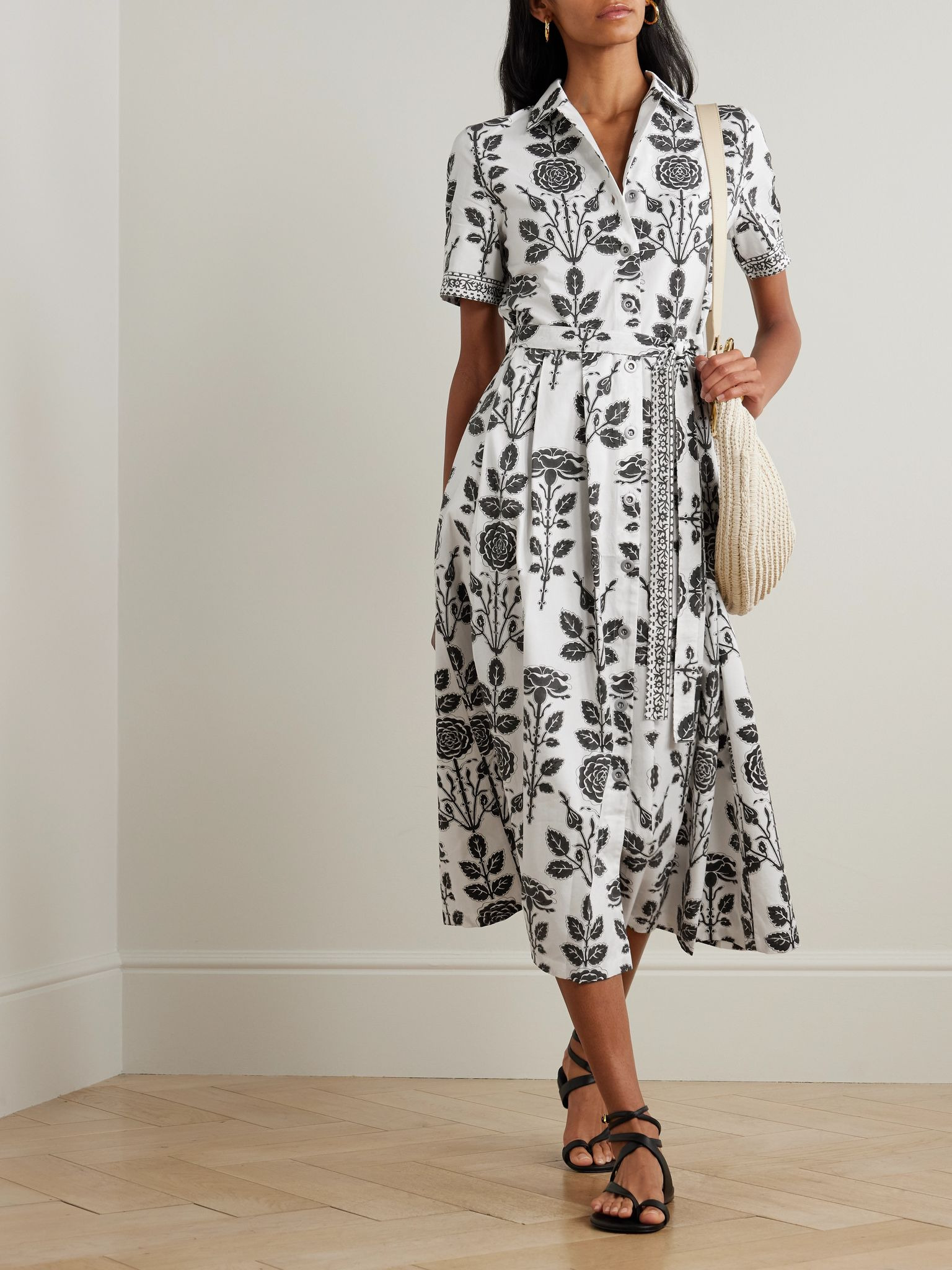 Claudia belted pleated floral-print cotton-twill midi dress Multi - 2