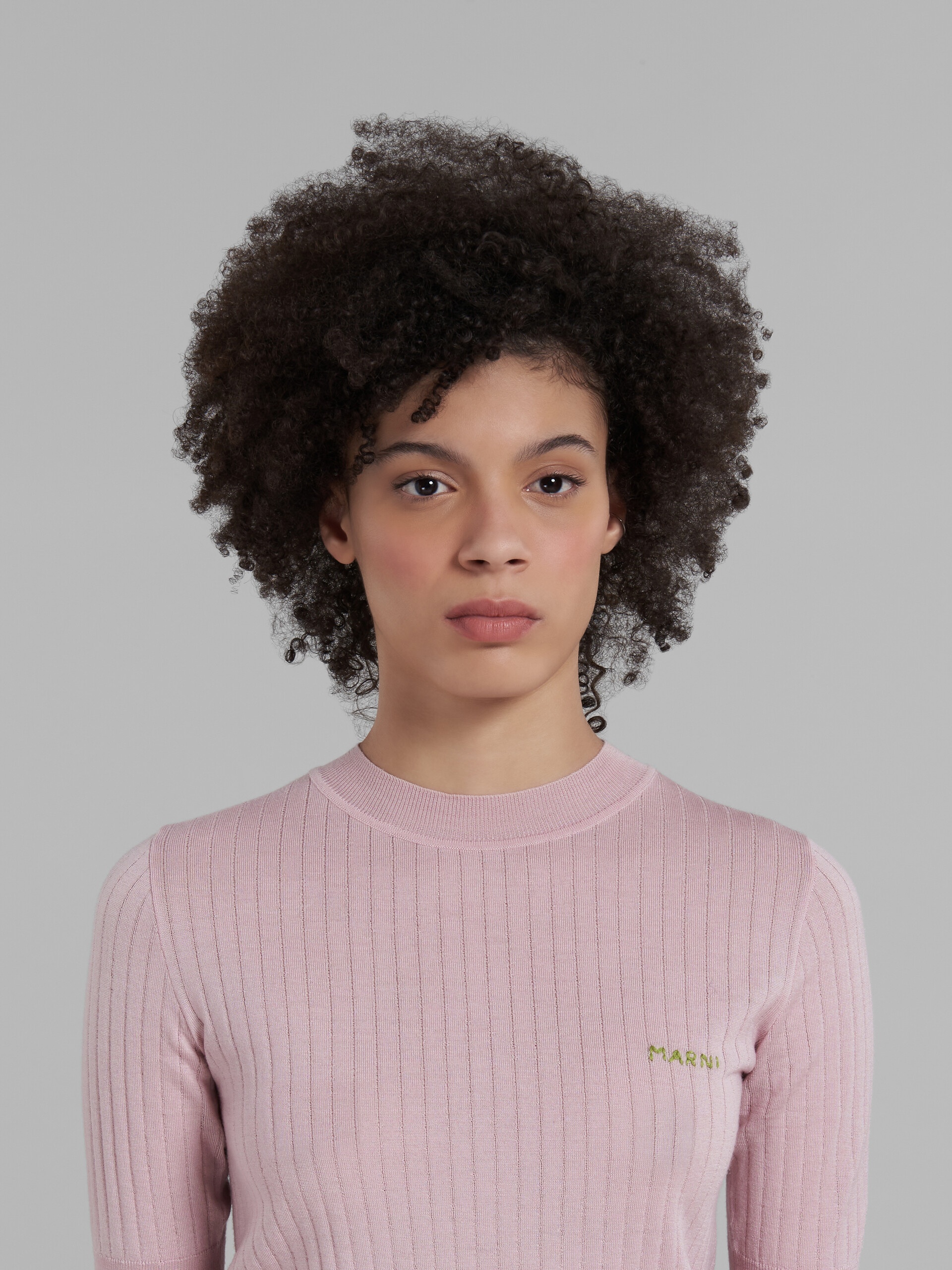 PINK RIBBED WOOL AND SILK JUMPER - 4