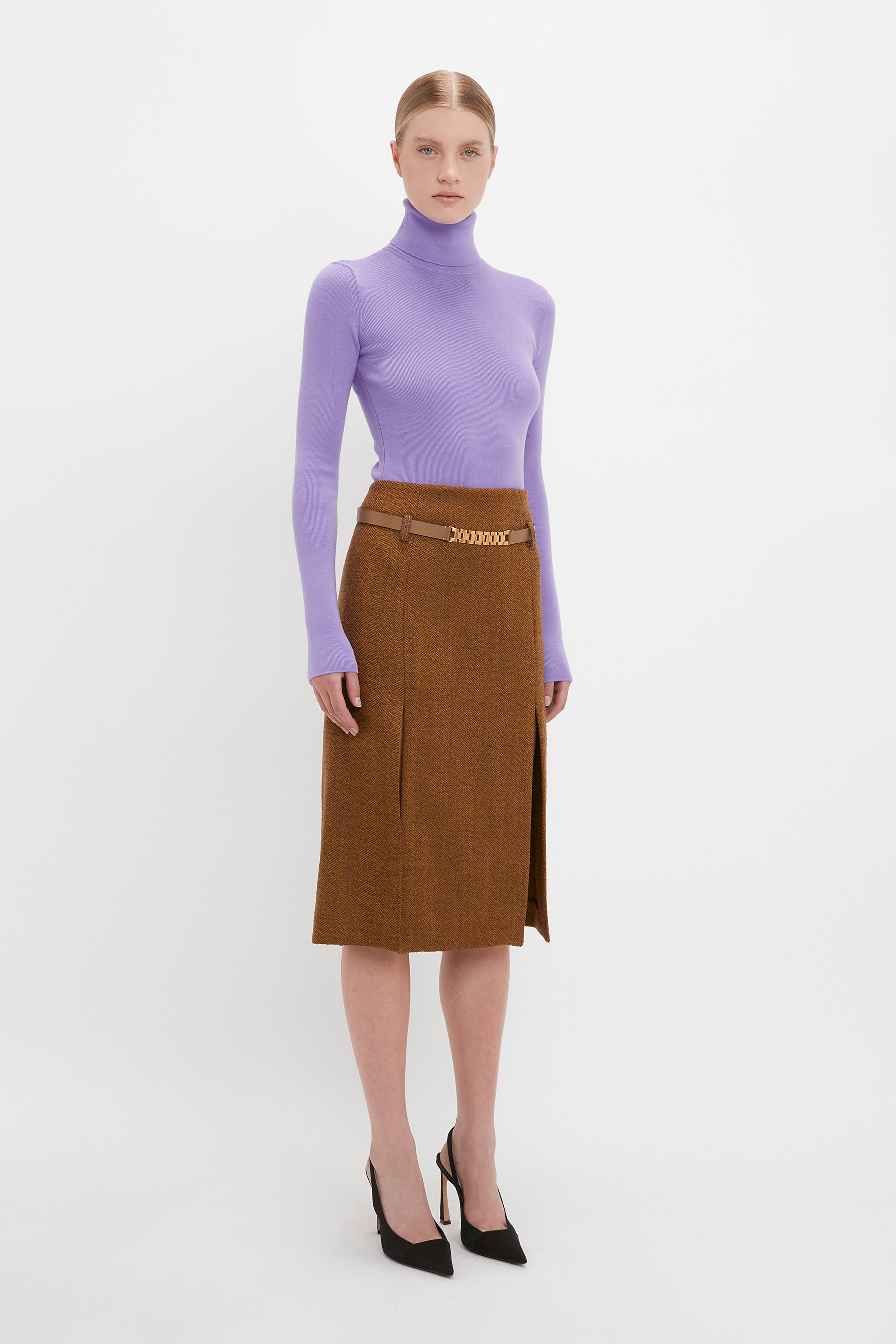 Double Layer Split Skirt In Caramel - 3
