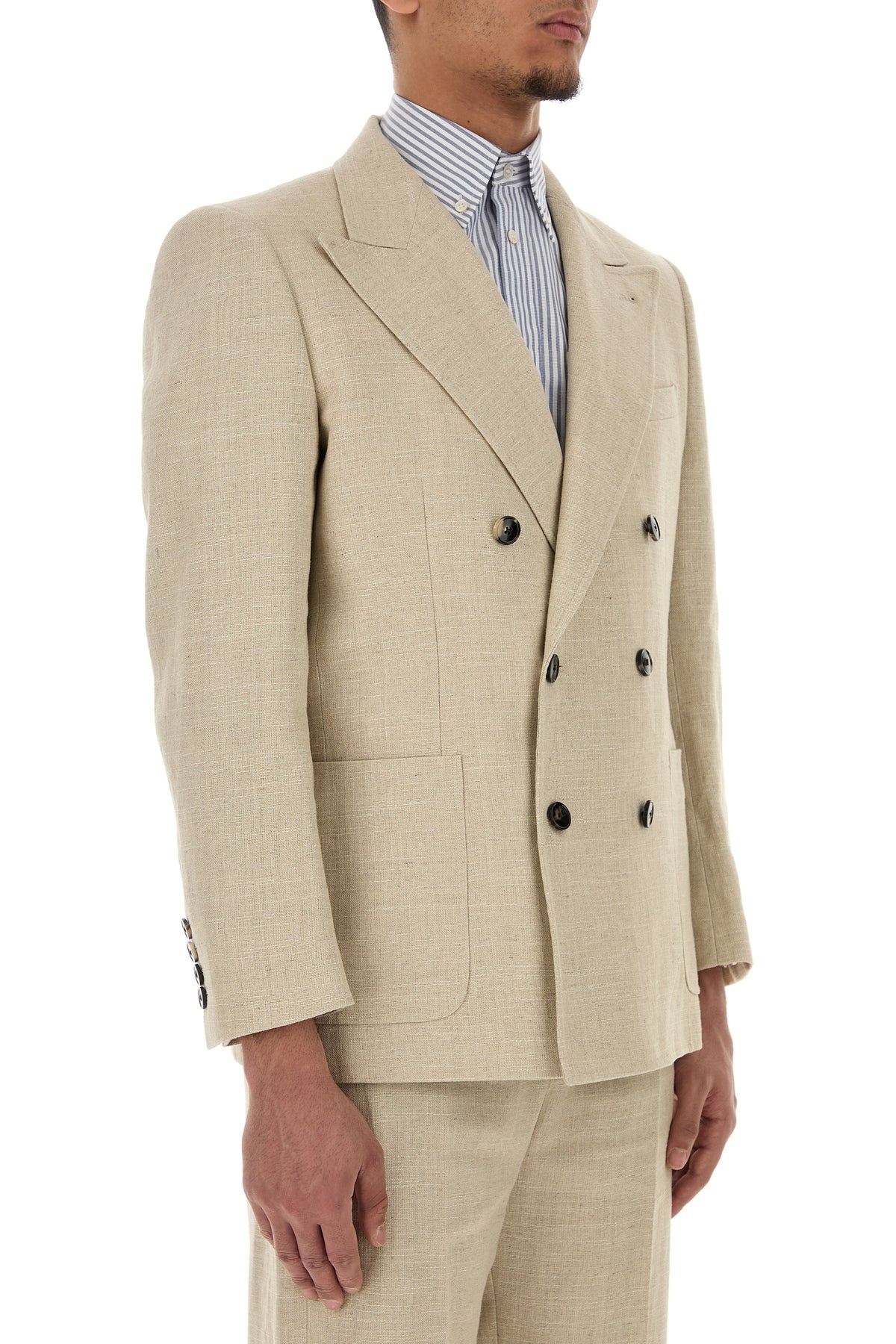 Beige linen blend blazer - 3