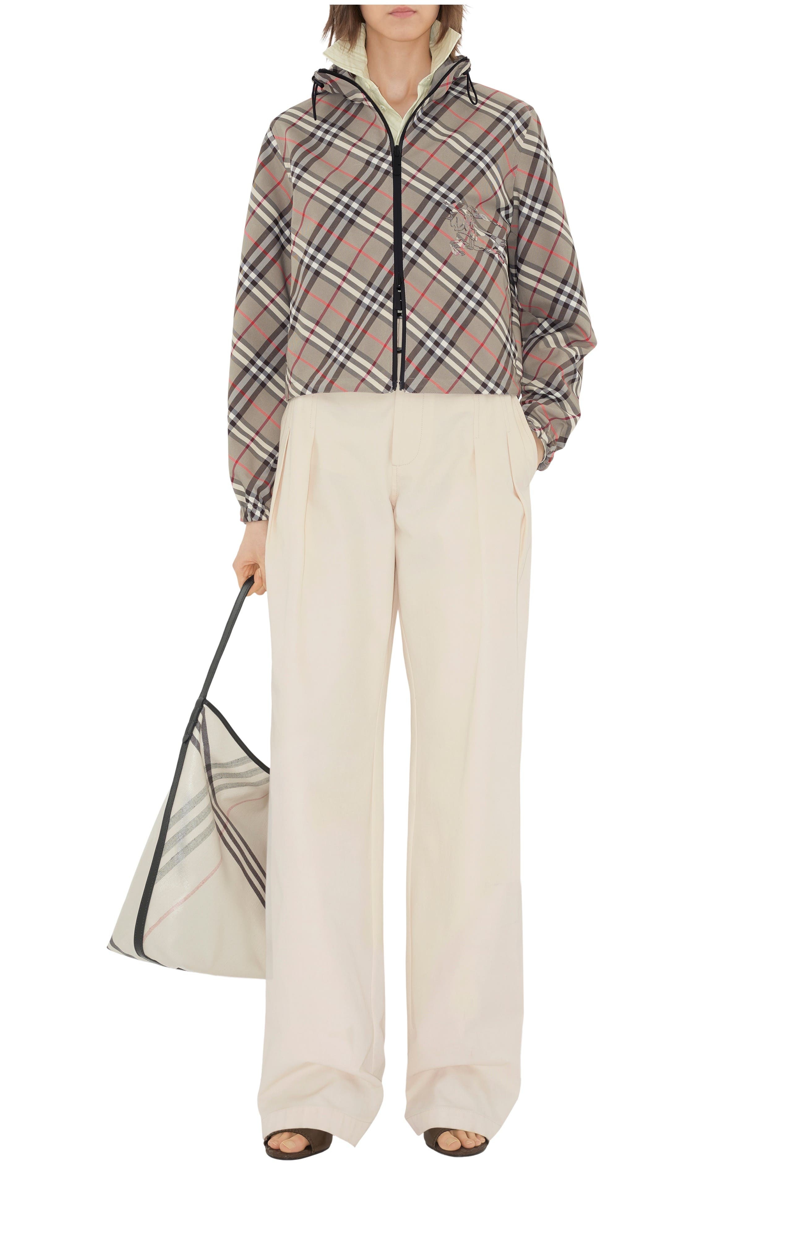 burberry Cropped Reversible Check Jacket in Mauve Grey at Nordstrom - 1