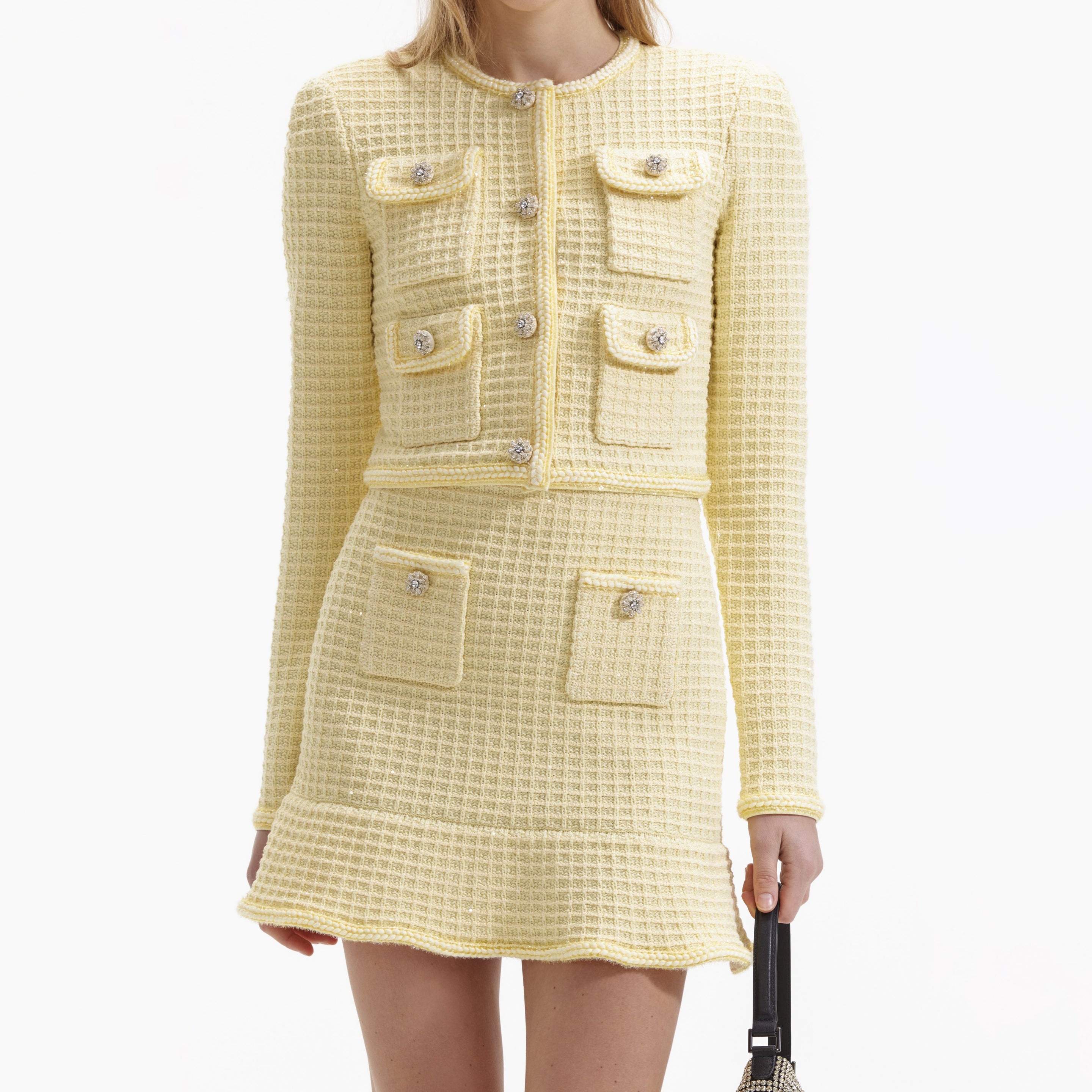 Yellow Textured Knit Skirt - 4