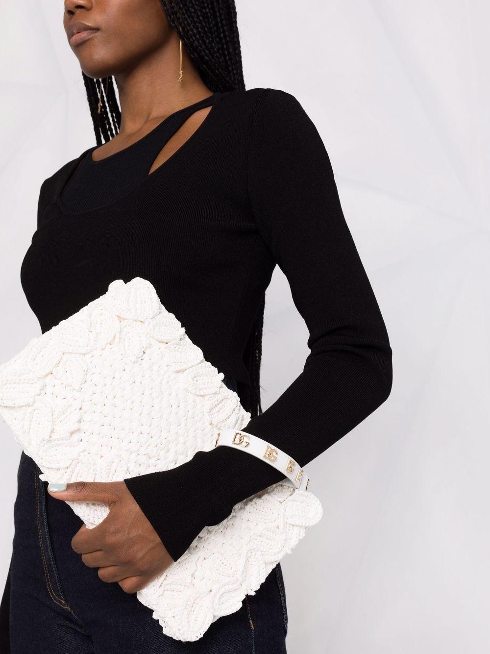 floral woven raffia clutch bag - 3