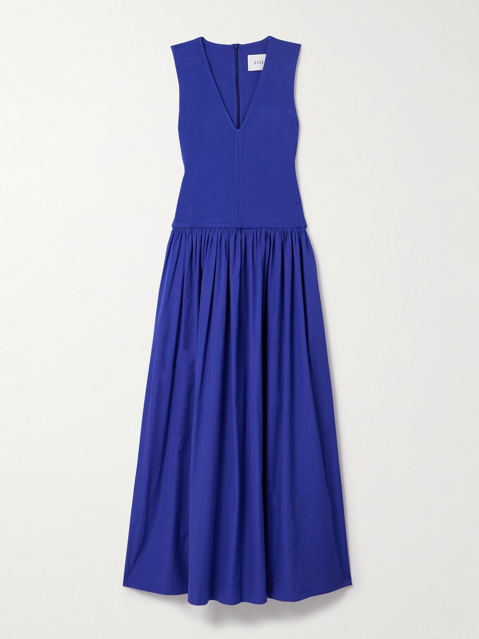 Stretch-knit and gathered organic cotton-poplin maxi dress Cobalt blue - 1