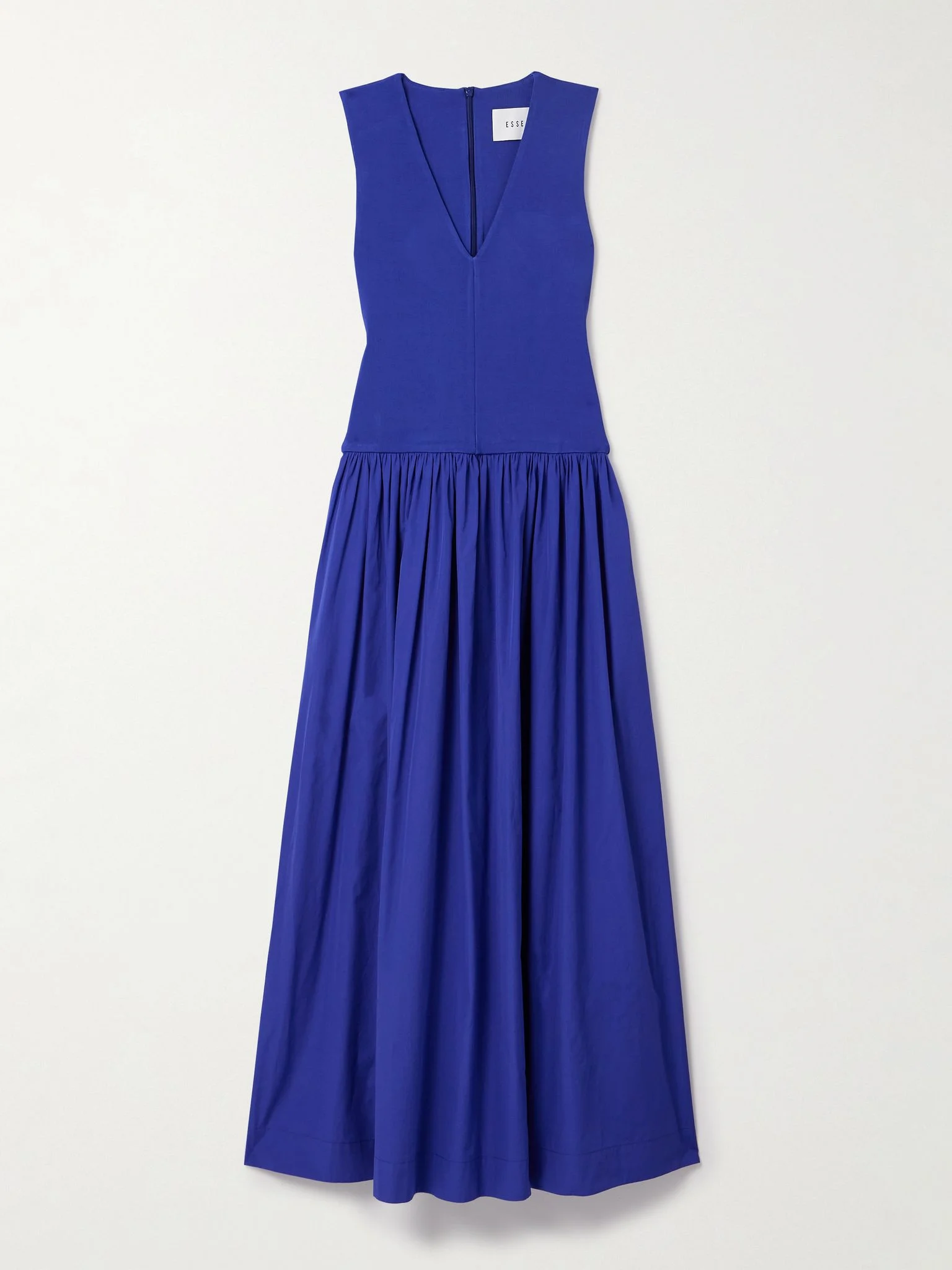 Stretch-knit and gathered organic cotton-poplin maxi dress Cobalt blue - 1