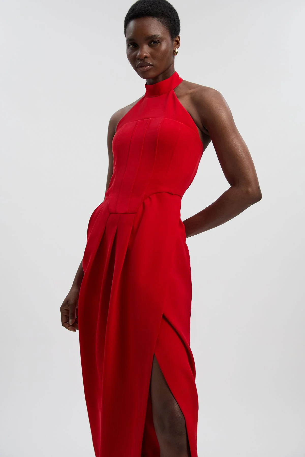 Soft Tailored Halter Neck Midi Dress - 1