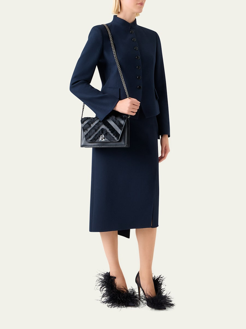 AKRIS City Leather Chevron Fur Shoulder Bag outlook