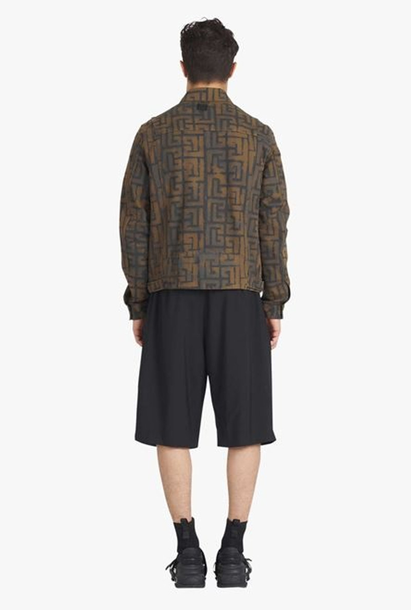 Black and taupe denim jacket with Balmain monogram 3