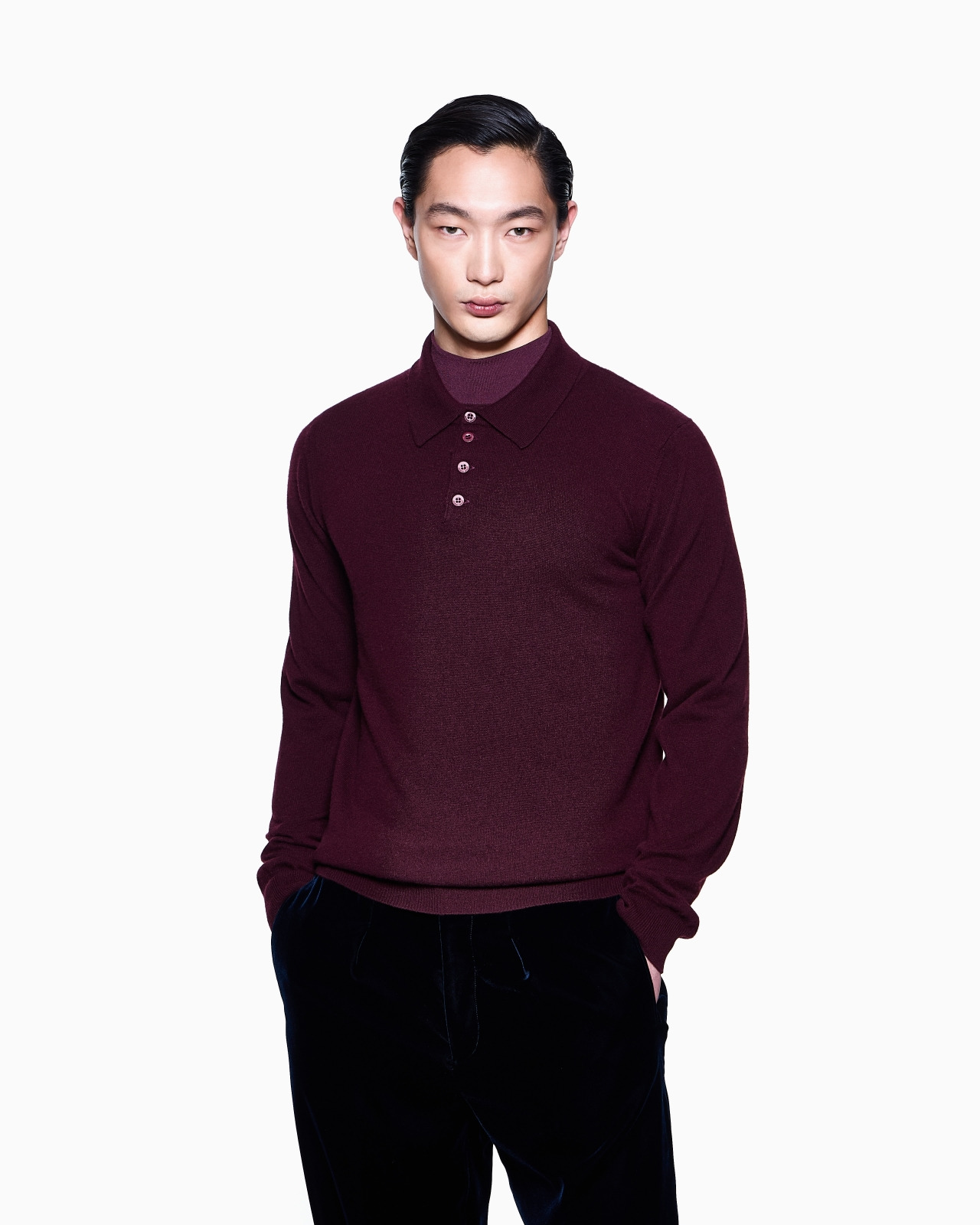 LONG-SLEEVED CASHMERE POLO SHIRT - 4