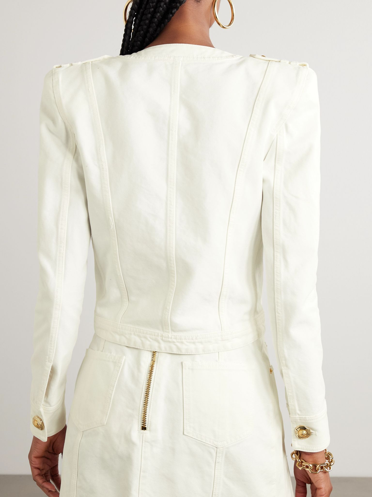 Cropped button-embellished cotton-canvas jacket White - 4