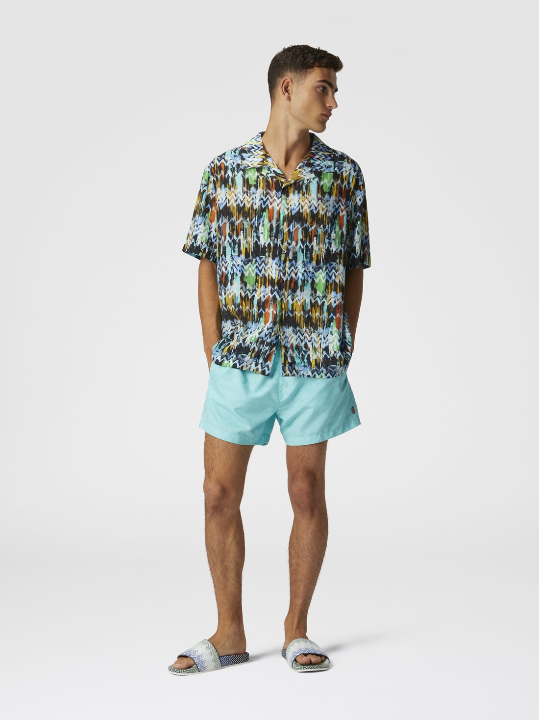 Viscose bowling shirt with zig zag print brushed effect - 2