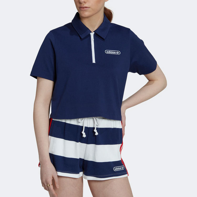 (WMNS) adidas Original Crop Zip Polo Shirt 'Night Sky' HL6572 - 3