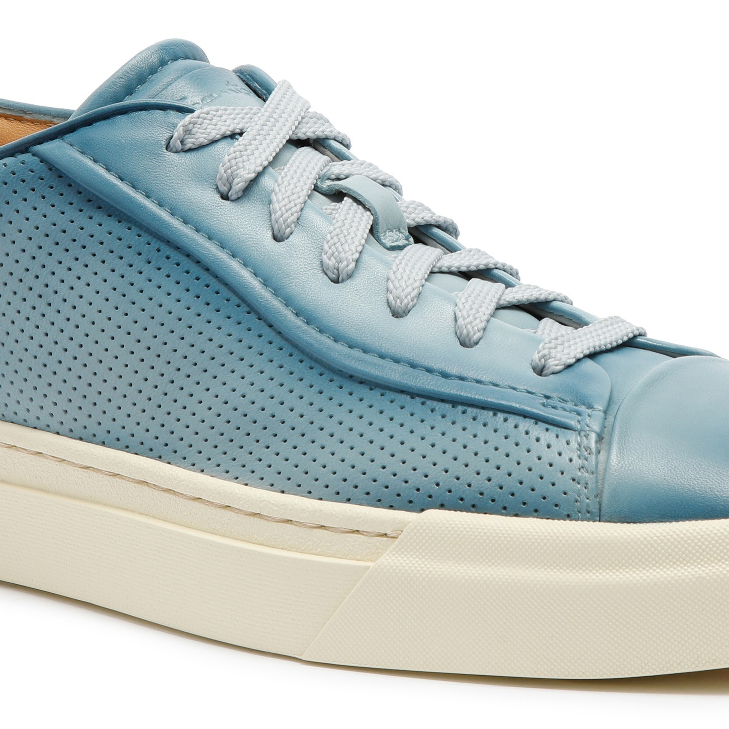 Men's polished light blue leather perforated-effect sneaker - 6