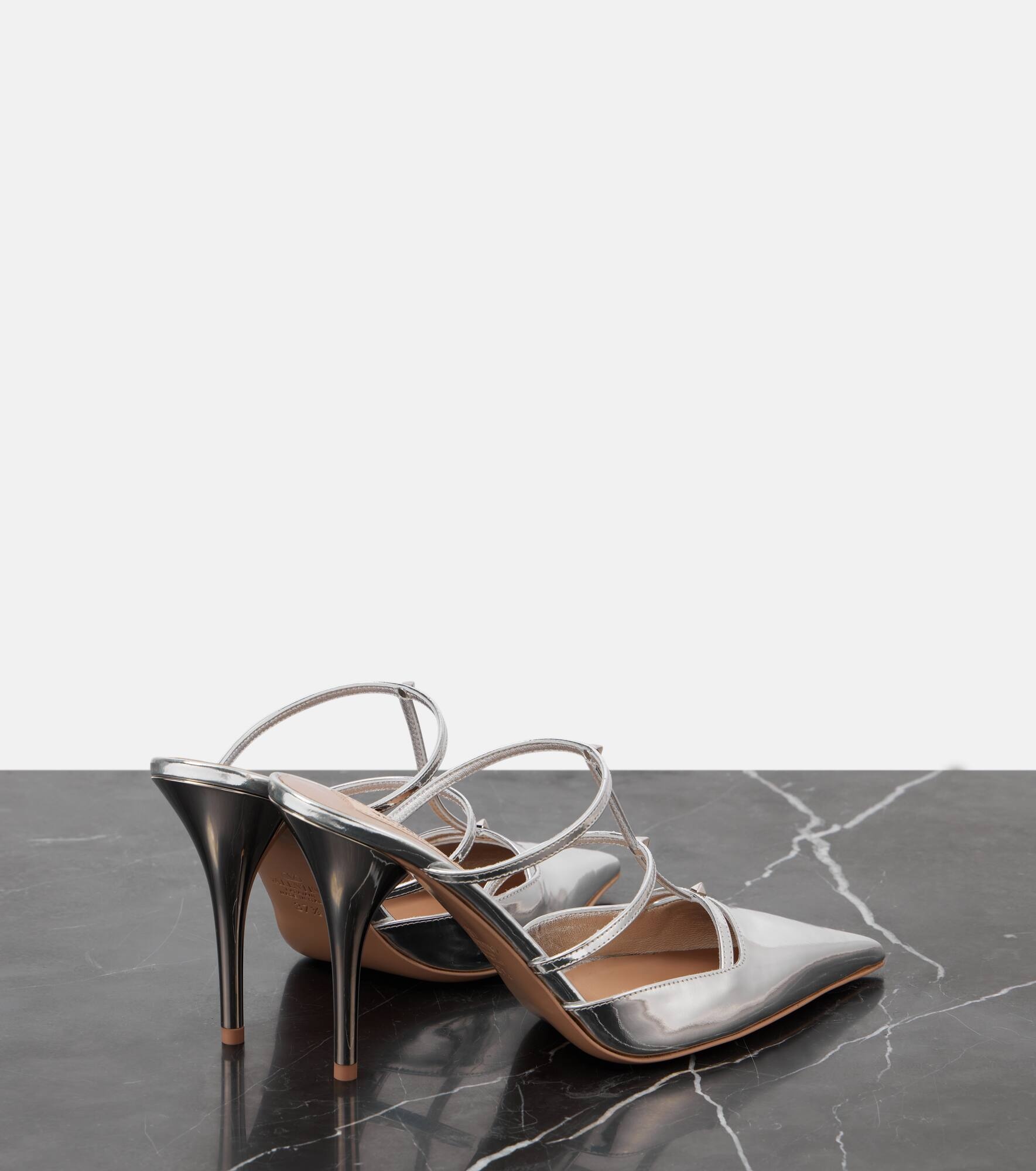 Wispy Rockstud metallic leather mules - 3