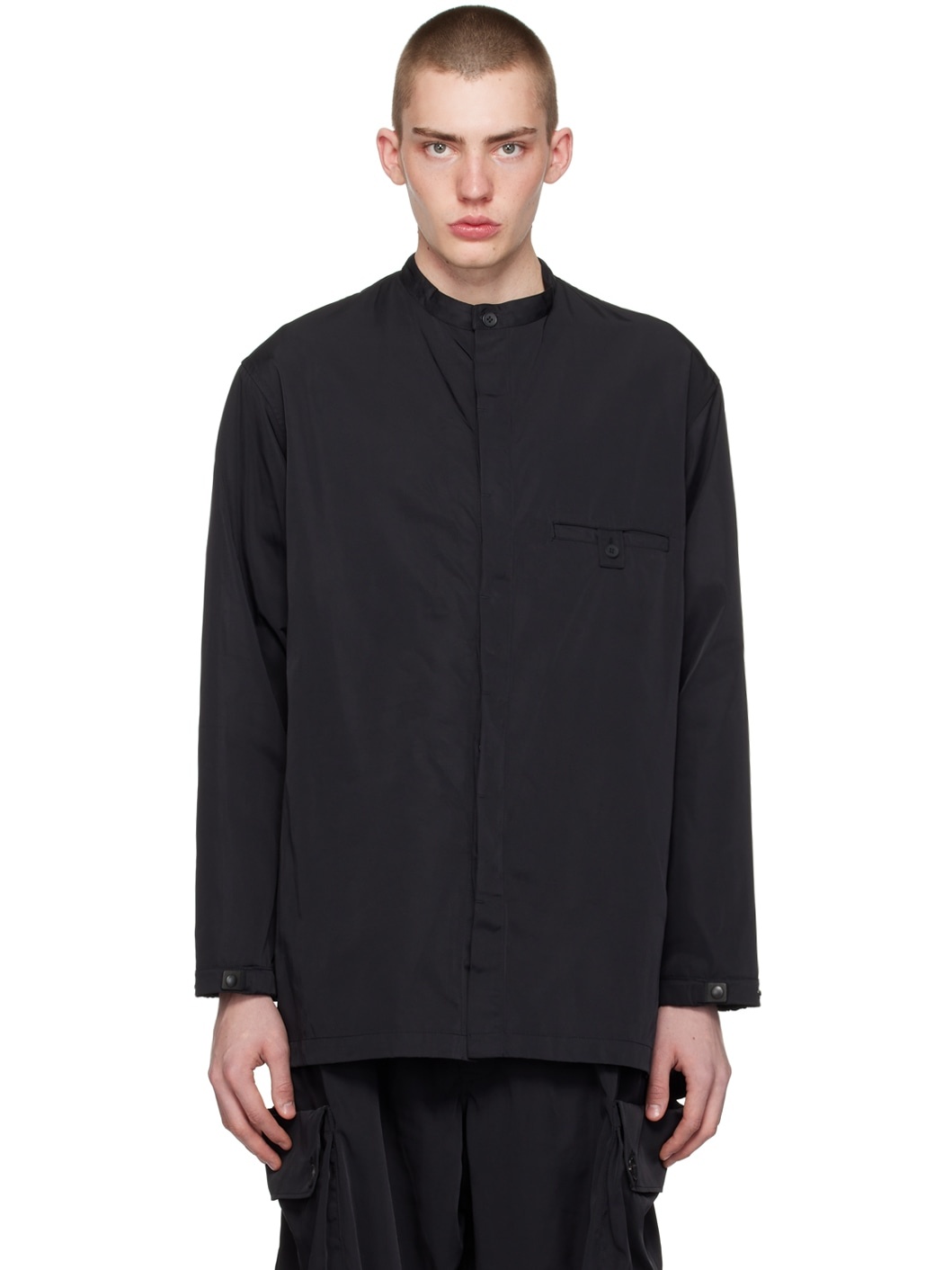 Black Band Collar Shirt - 1