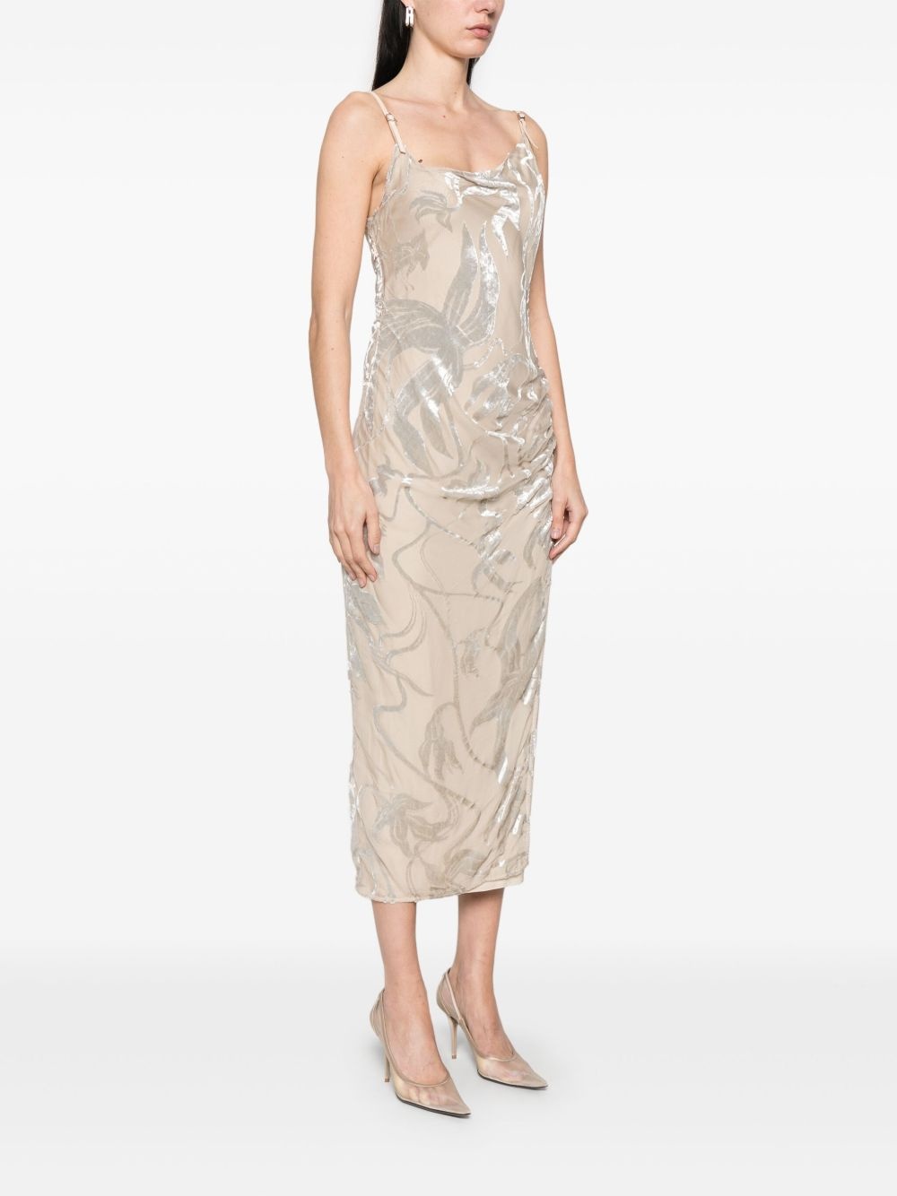 floral-velvet asymmetric  gown - 3