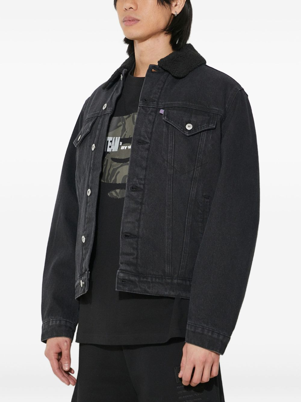 sherpa-collar denim jacket - 3