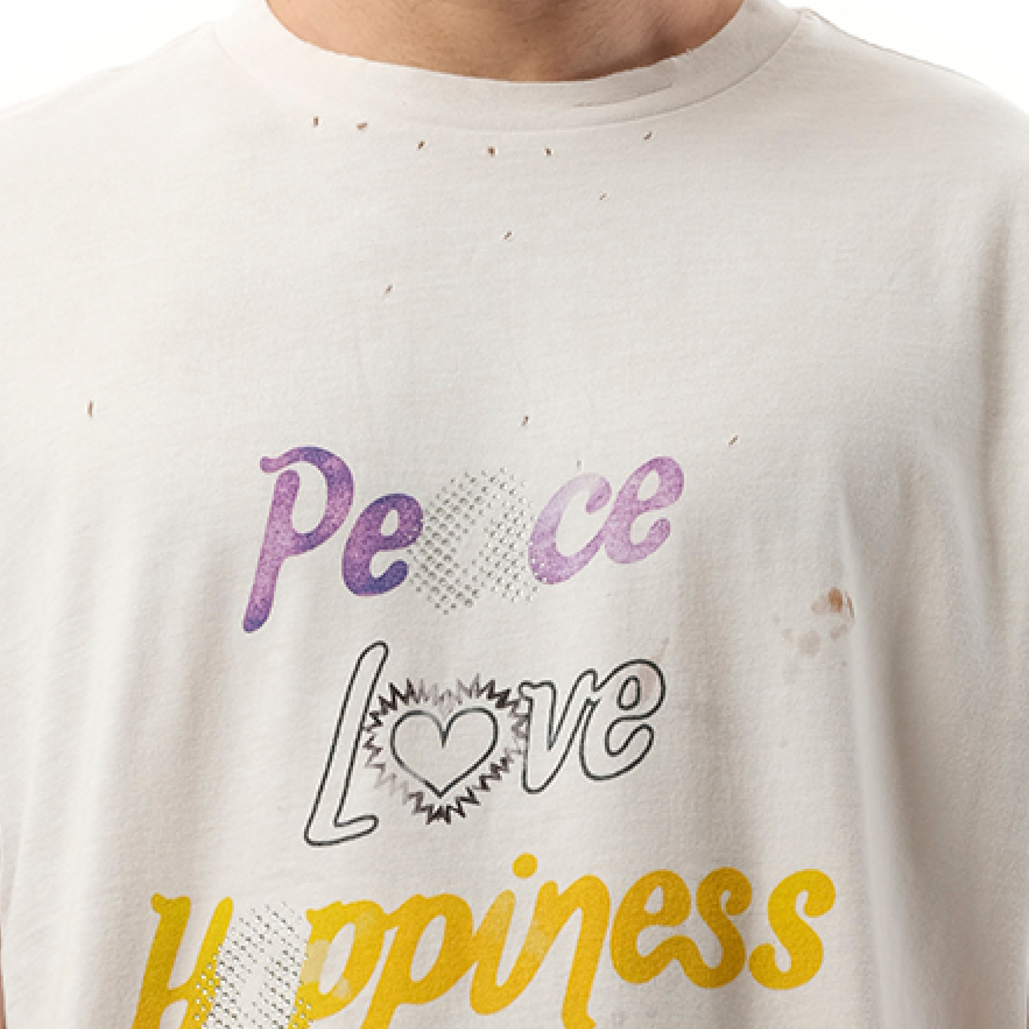 White Lettering Print Distressed T-Shirt in White - 3