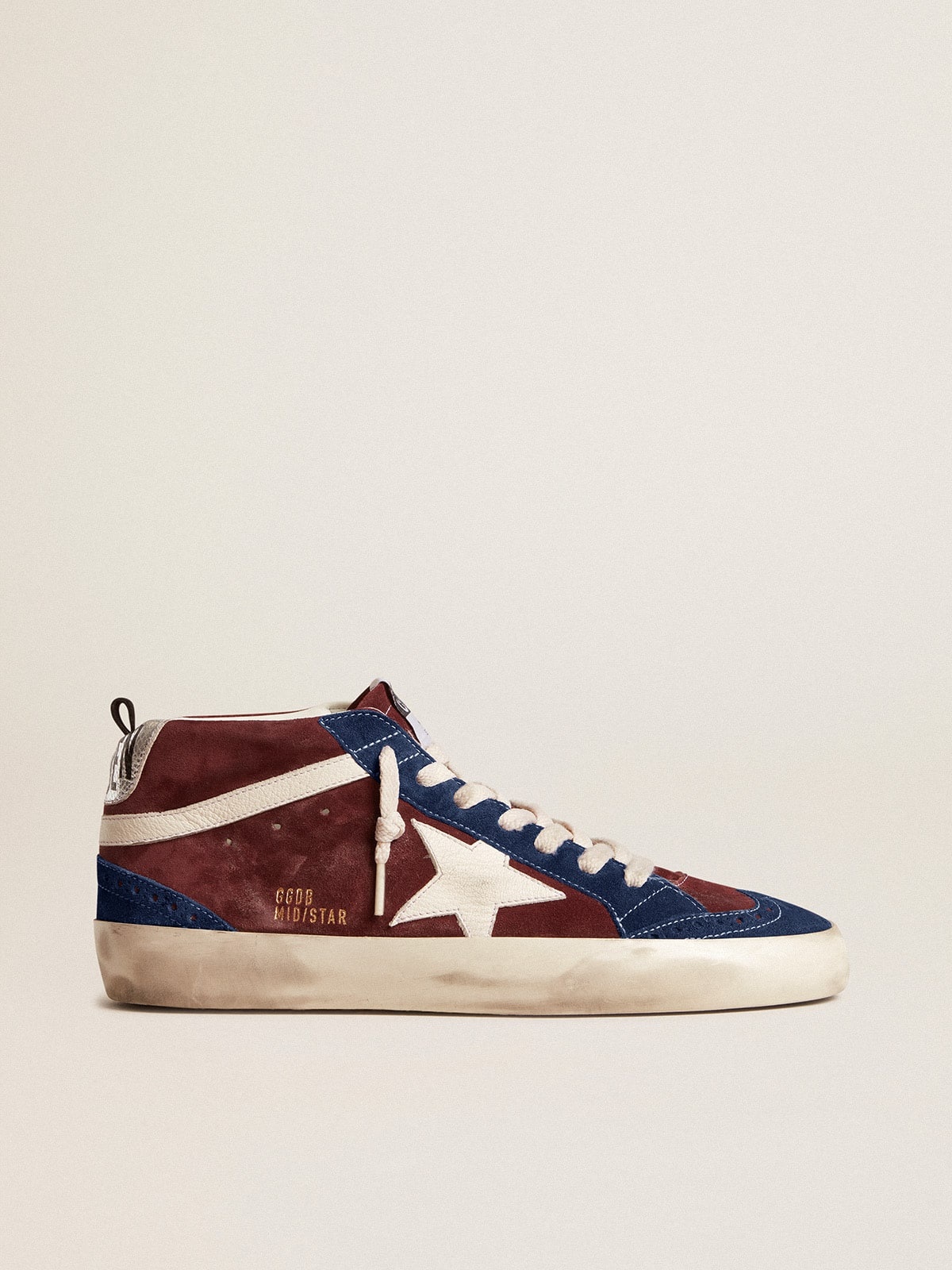 Mid Star in wine-red suede with white nappa star and flash - 1