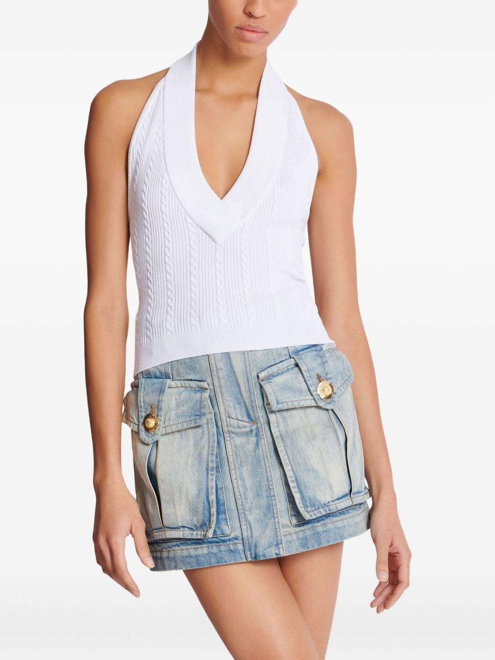 cable-knit halterneck top - 7