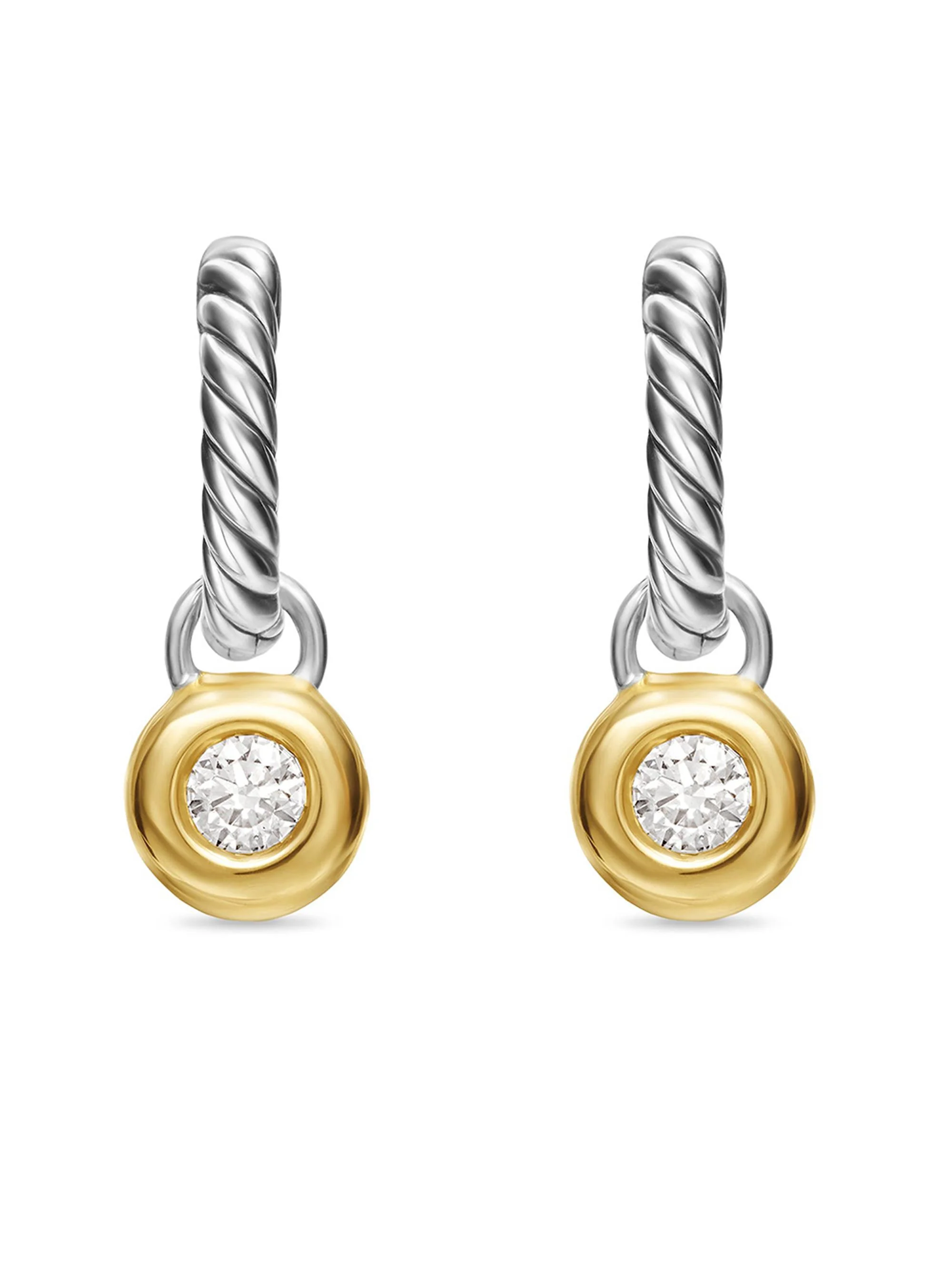 Women's Petite Cable Huggie Drop Earrings in Sterling Silver with 14K Yellow Gold and Diamonds, 17.5 - 1