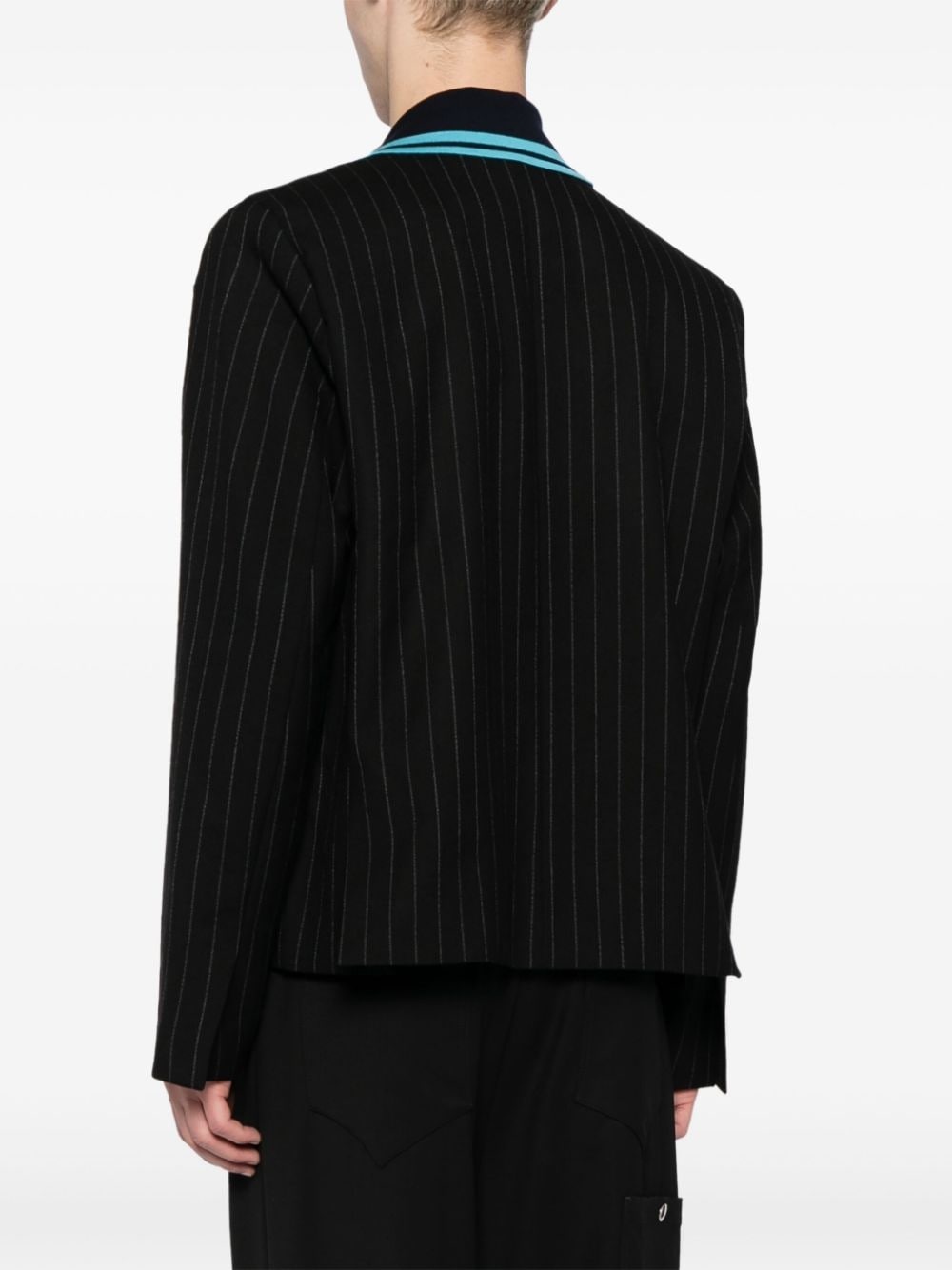 striped knit-collar jacket - 4