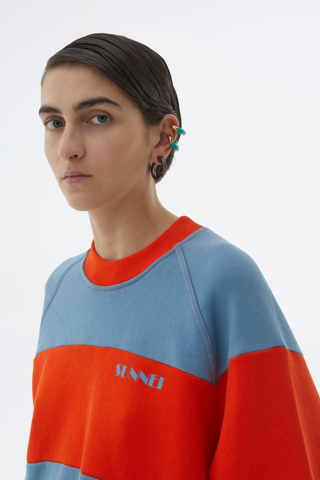 ORANGE & AZURE SWEATSHIRT WITH CUTS - 6