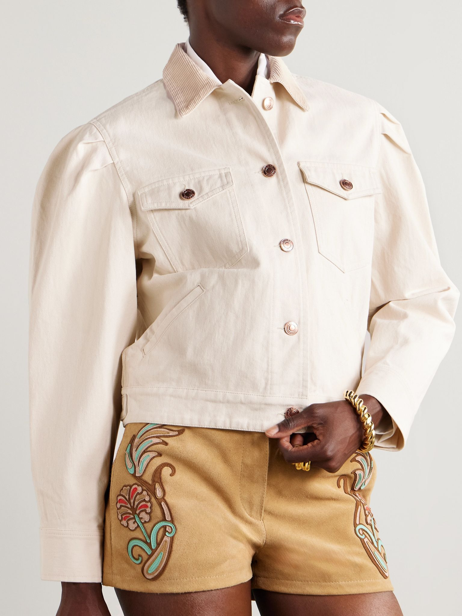Nolinea corduroy-trimmed cotton-twill jacket Ecru - 3