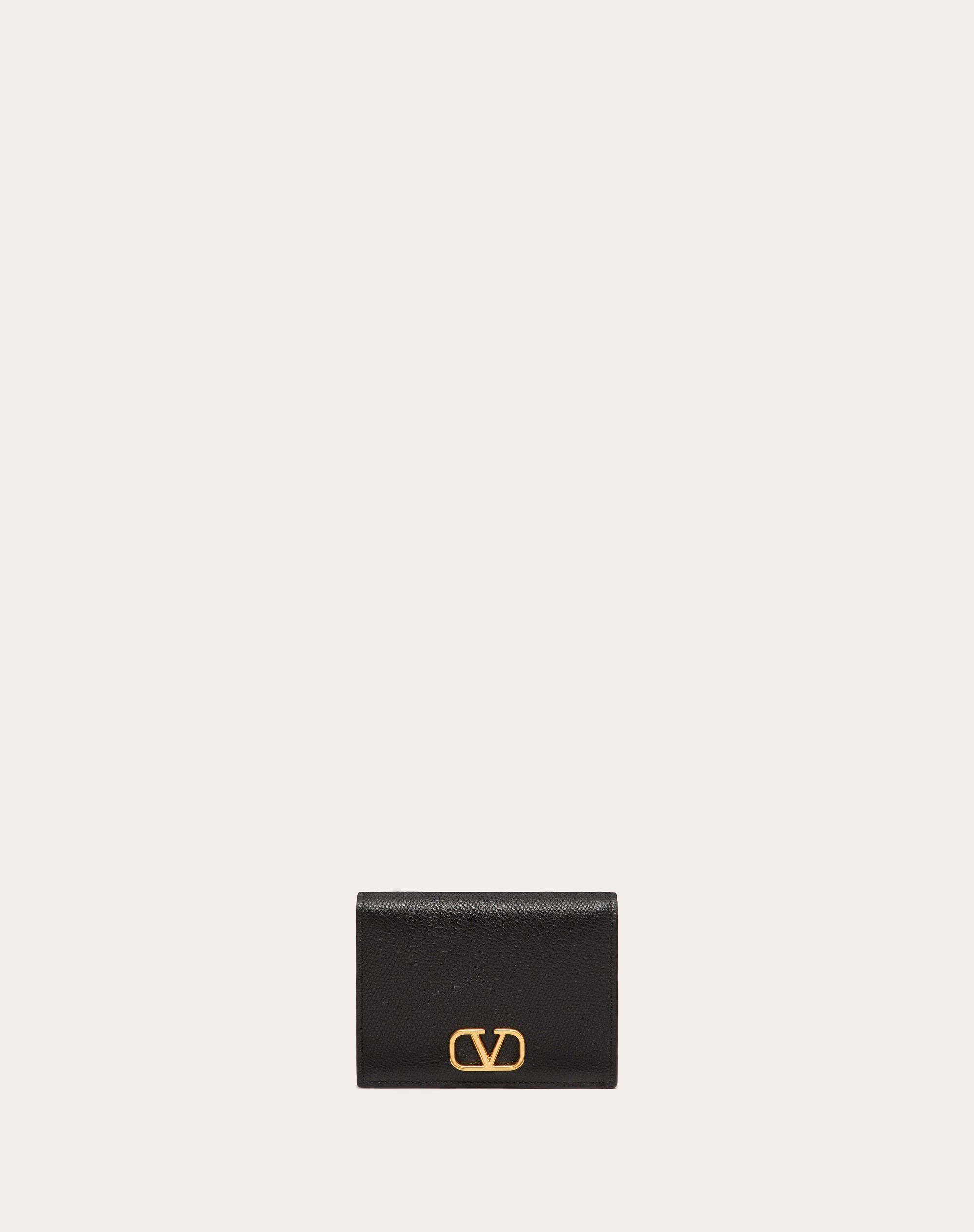 COMPACT VLOGO SIGNATURE GRAINY CALFSKIN WALLET - 1