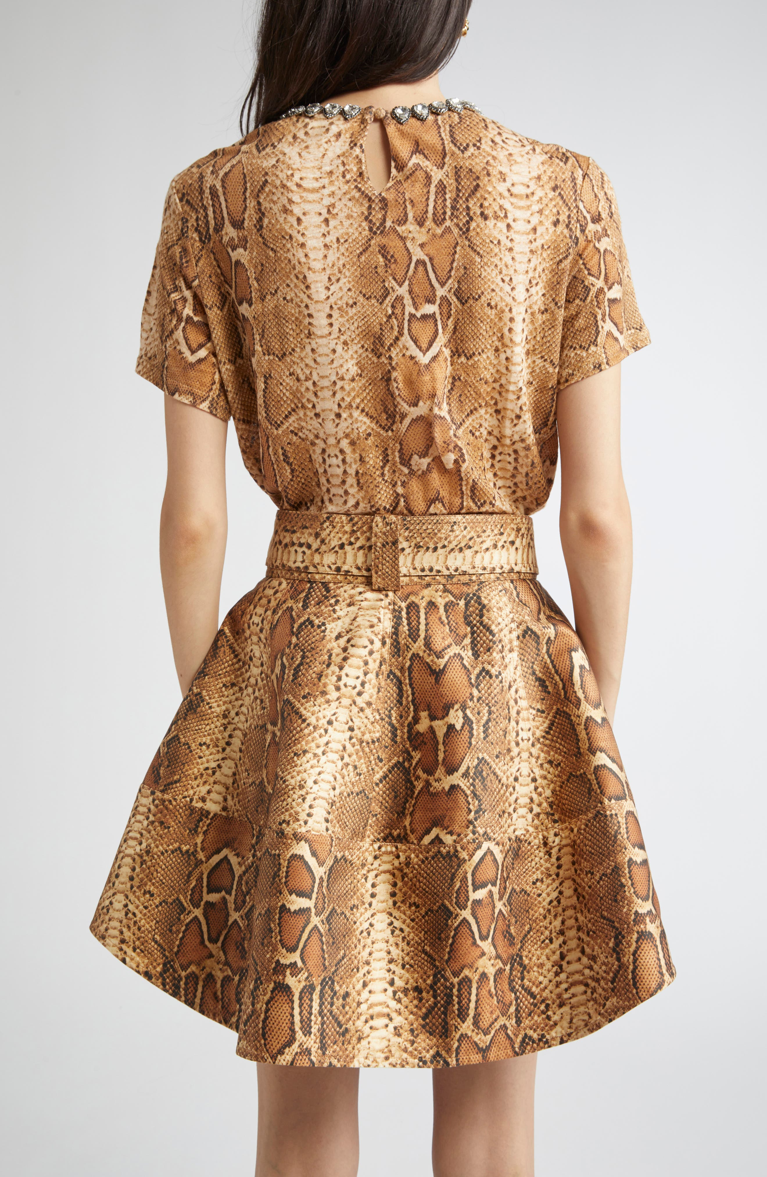 Zimmermann Crystal Embellished Linen T-Shirt in Toffee Snake at Nordstrom - 3