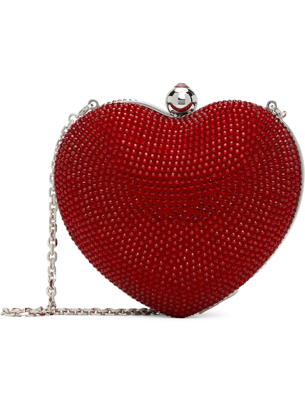 Red Crystal Heart Suede Clutch - 1