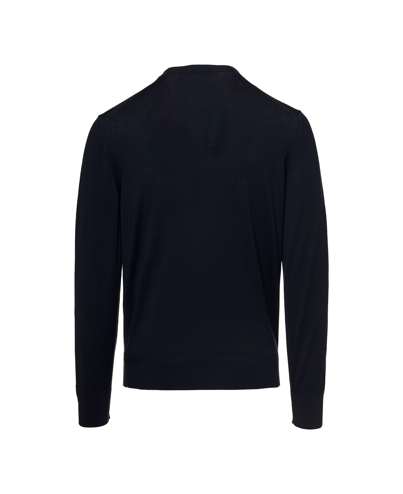 Dark Blue Crewneck Pullover With Rib Trim In Wool Man - 2