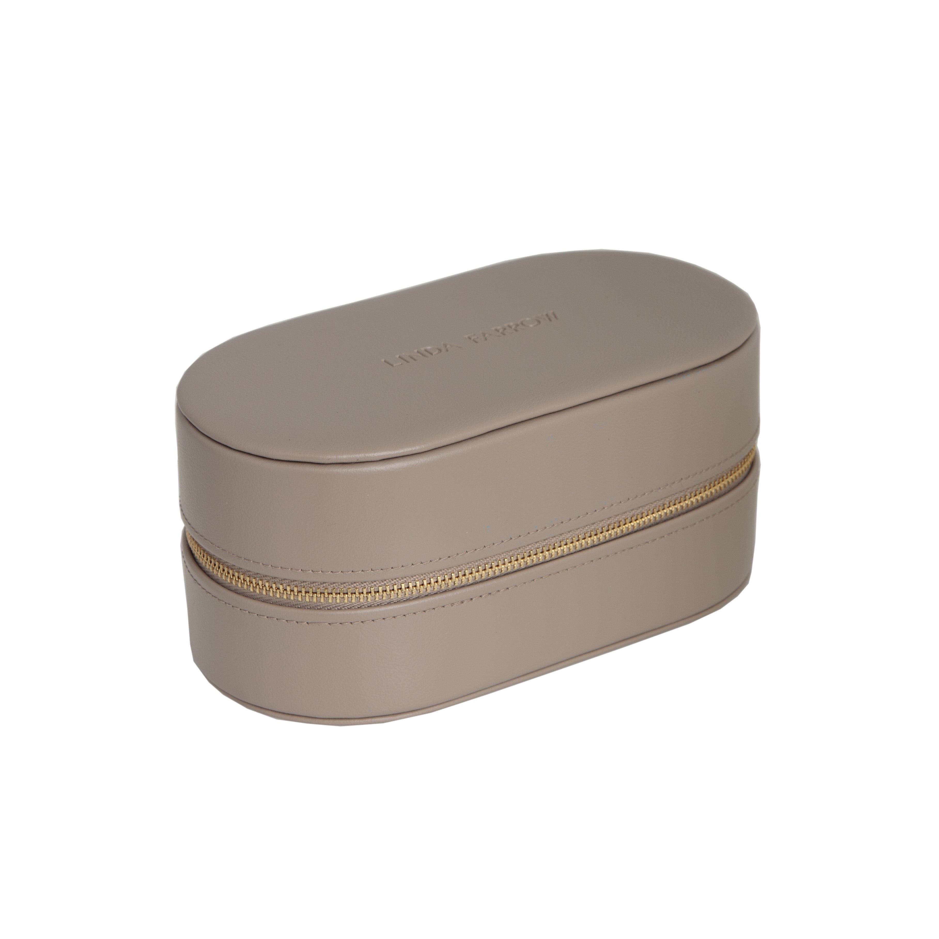 LINDA FARROW OVAL TRAVEL CASE IN TAUPE - 2