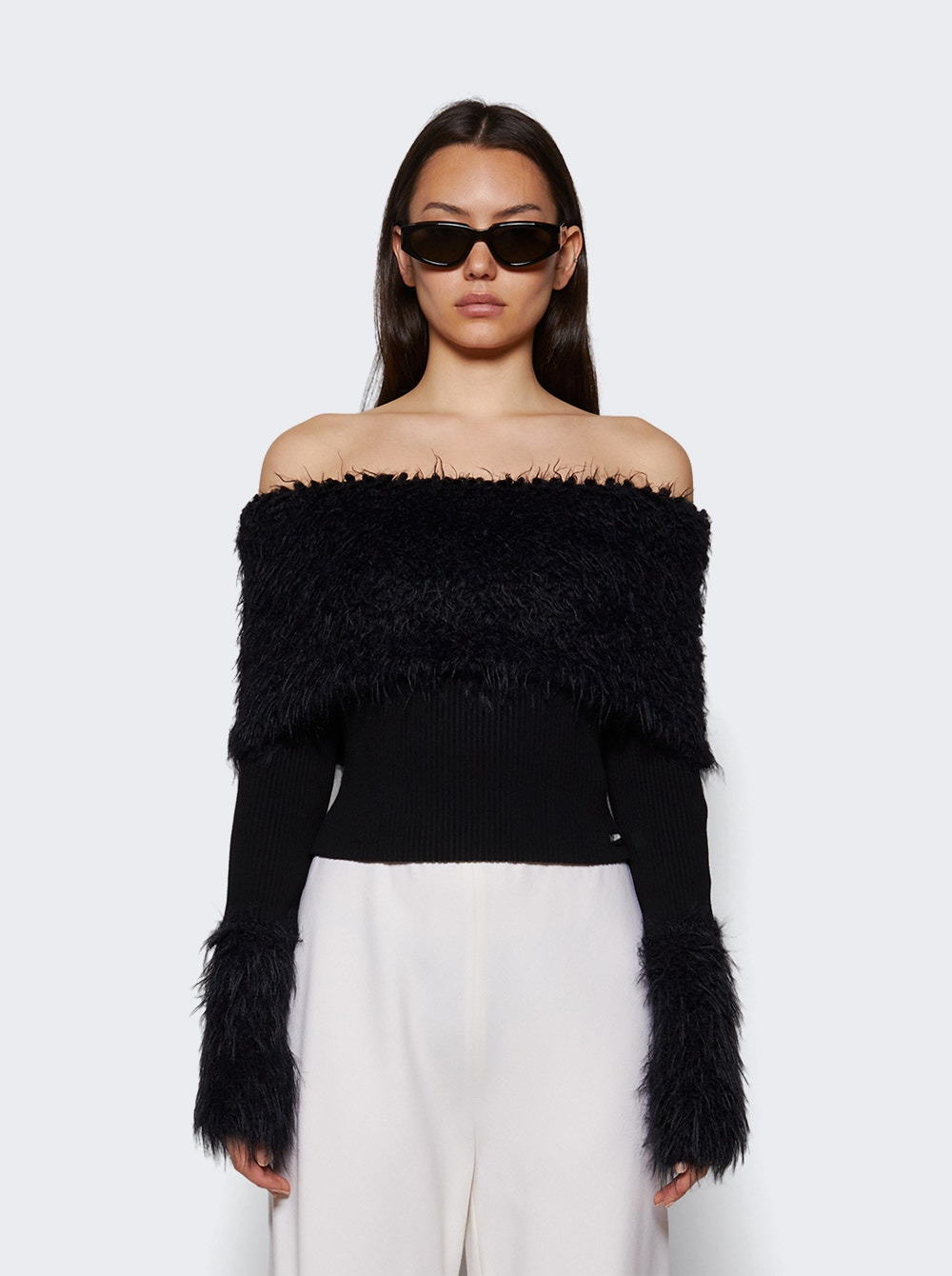 Ribbed Knit And Fuzzy Sweater Black - 2