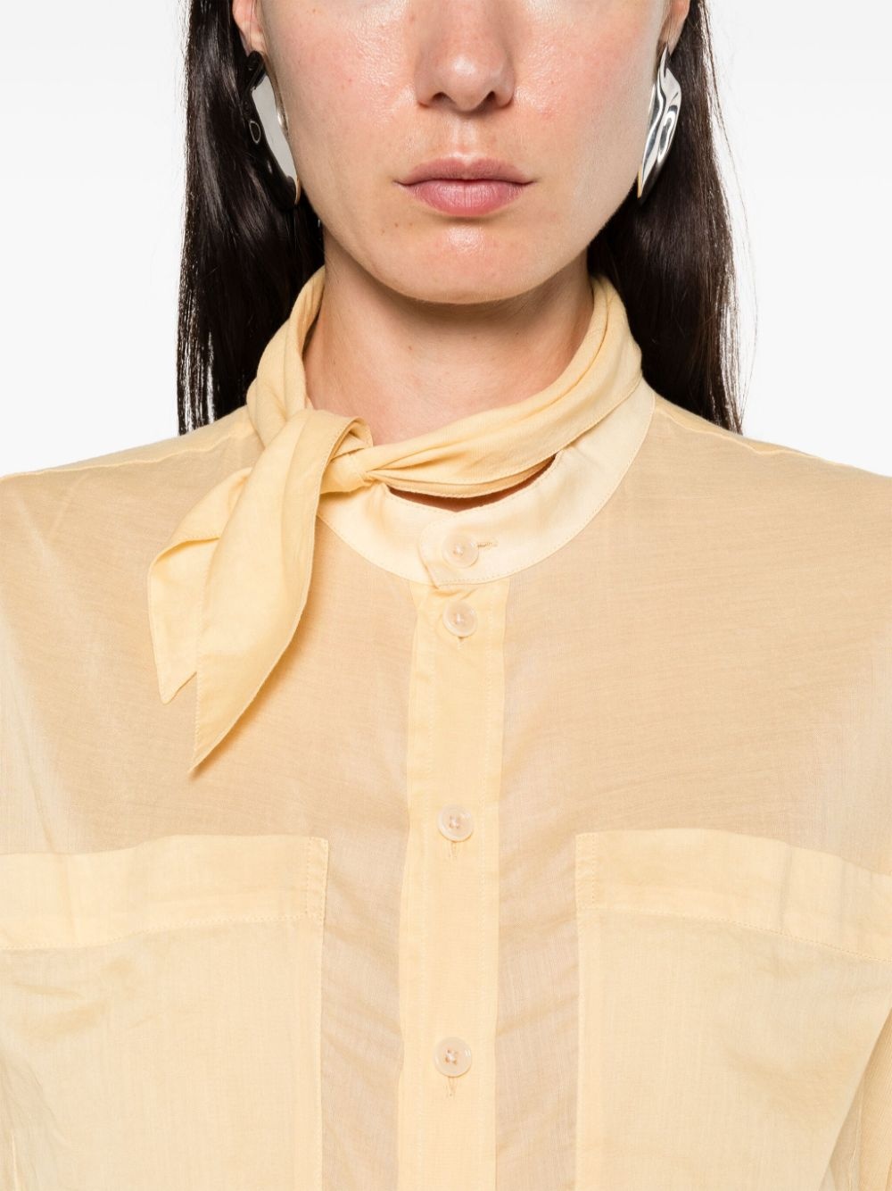 attached-scarf cotton shirt - 5