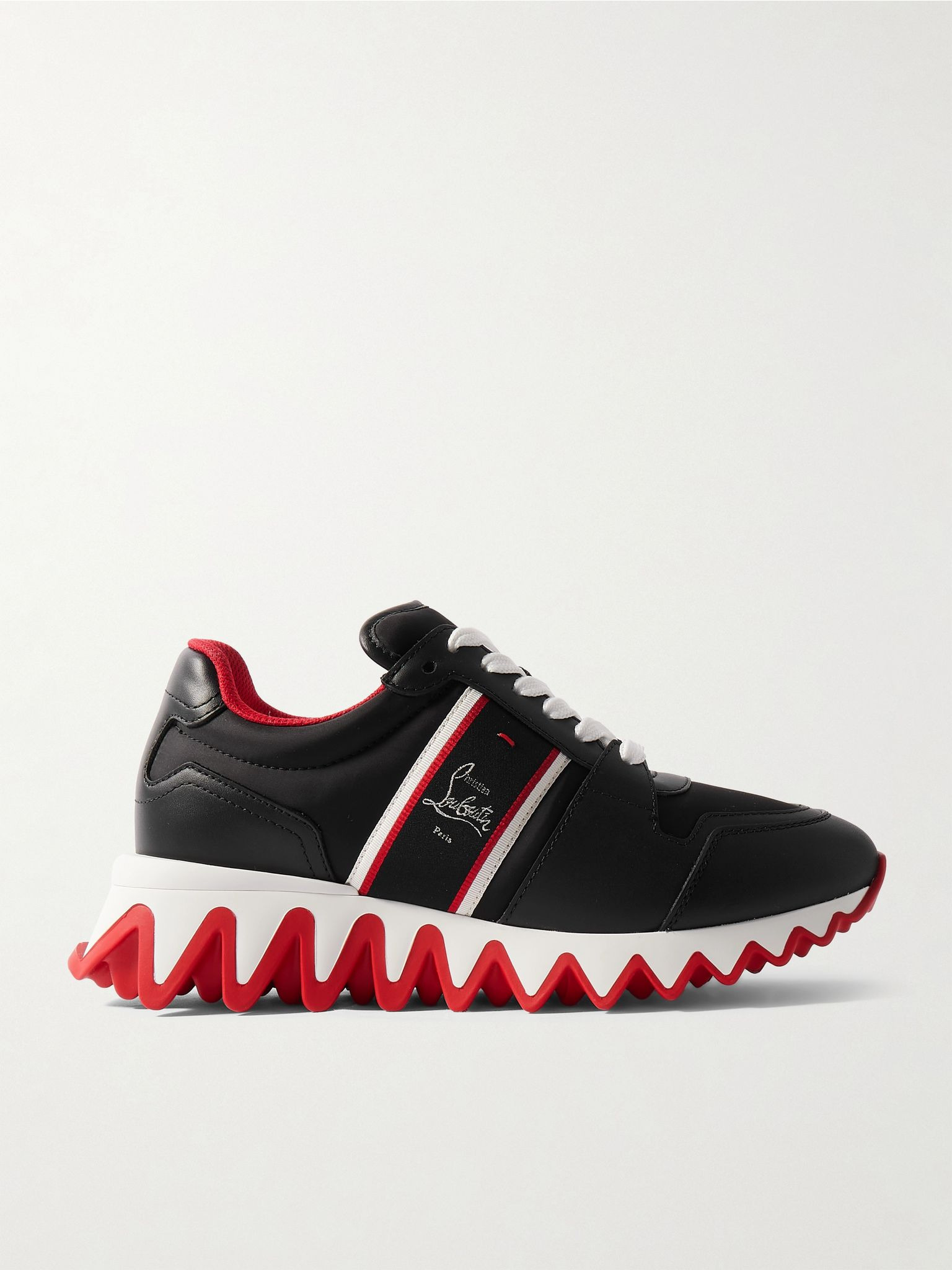 Nastroshark embroidered grosgrain-trimmed leather and shell sneakers Black - 1