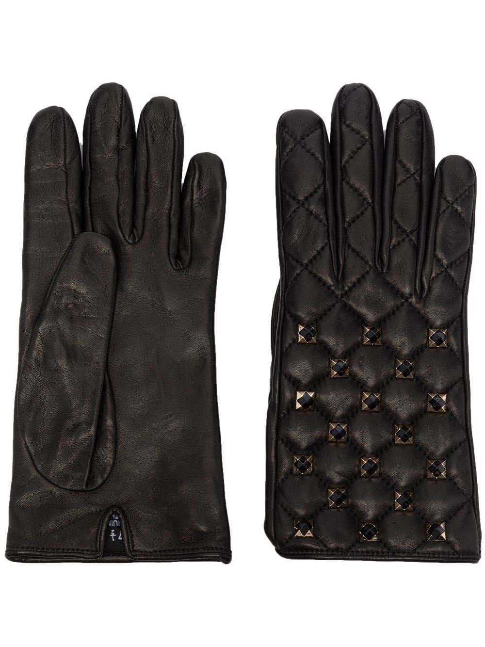 stud-detail quilted leather gloves - 1