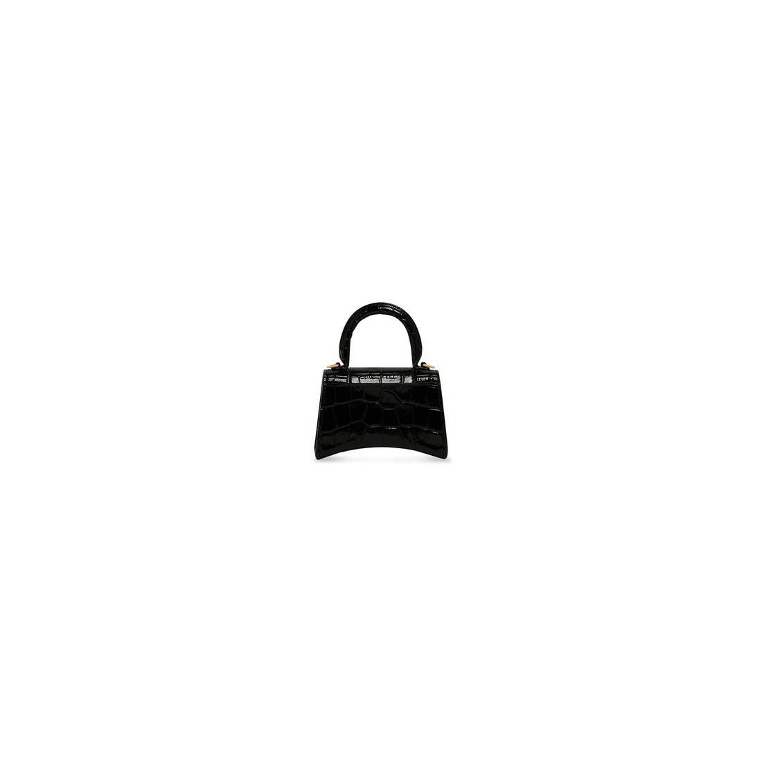 Women's Hourglass Mini Handbag With Chain Crocodile Embossed in Black - 5