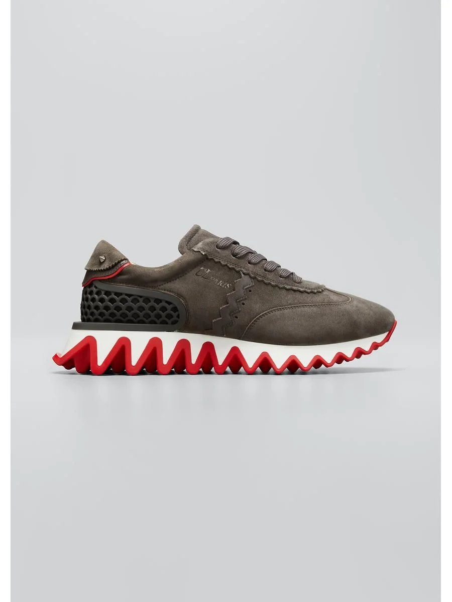 Men's Loubishark Flat Mixed-Media Red Sole Sneakers - 1