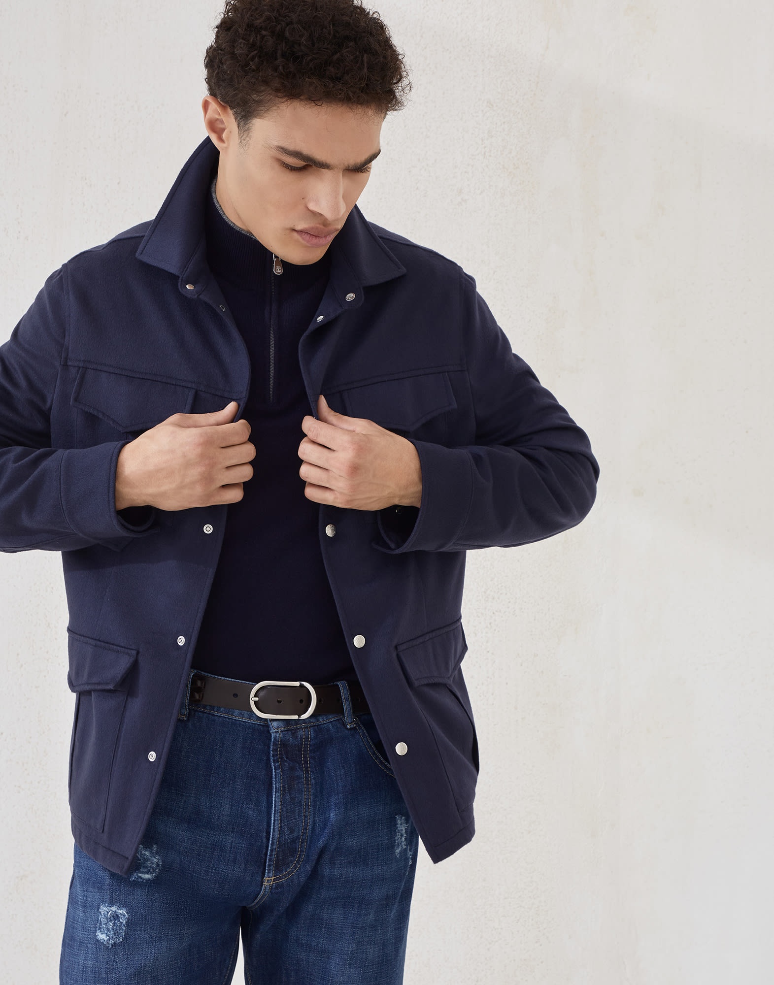 Cashmere sweater with half zip - 4