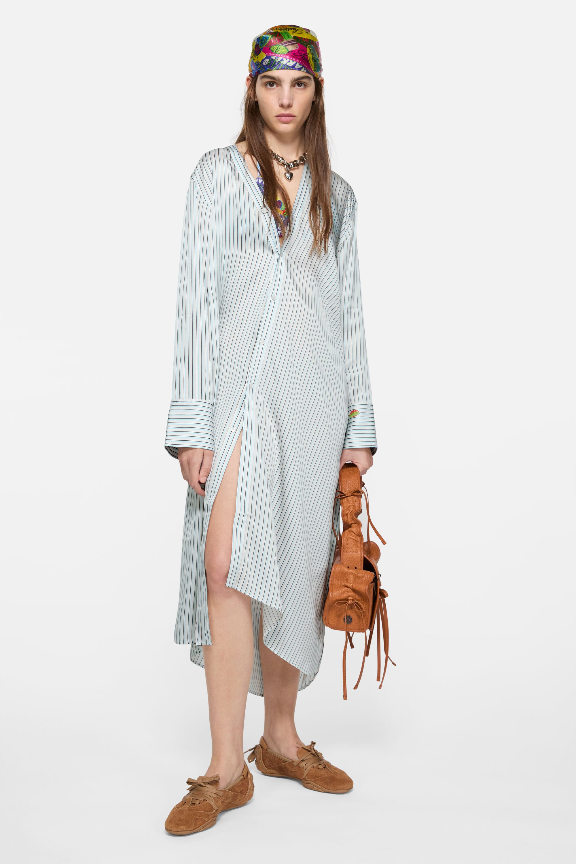 Asymmetric shirt dress - Blue/white - 2