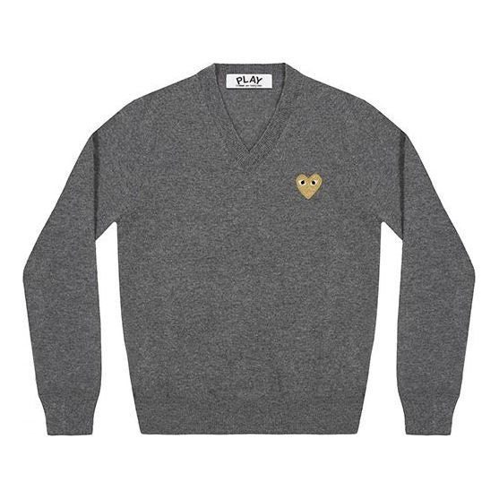 (WMNS) COMME des GARCONS PLAY V-Neck Pullover Gold Emblem 'Grey' AZ-N047-051-3 - 1
