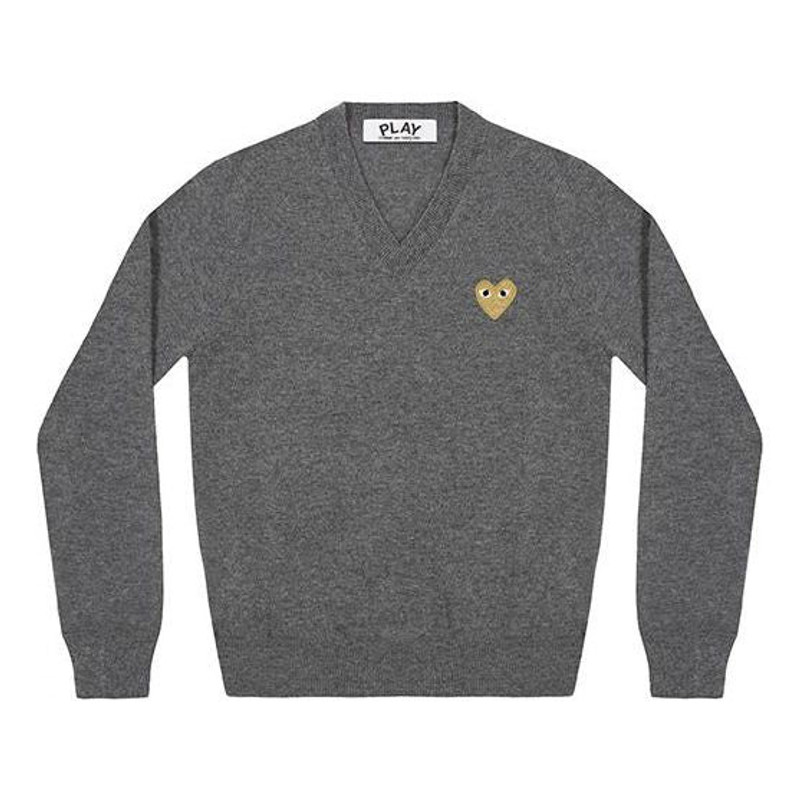 (WMNS) COMME des GARCONS PLAY V-Neck 풀 오버 골드 Emblem 'Grey' AZ-N047-051-3 1