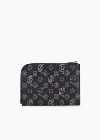 GIORGIO ARMANI Leather pouch with all-over monogram outlook