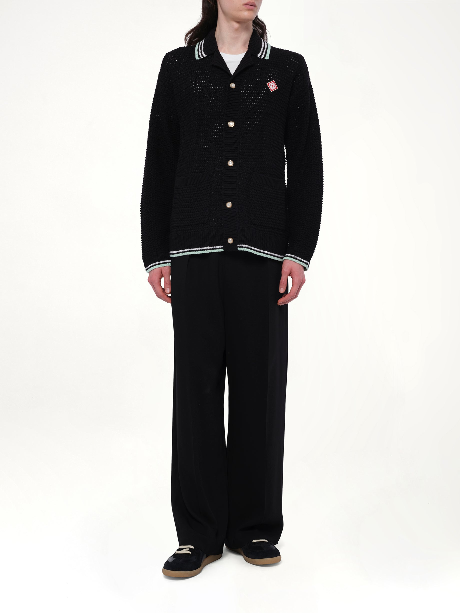 Embroidered Crochet Shirt in Black - 4