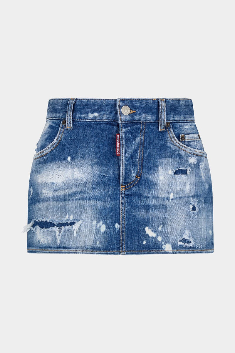 MEDIUM MENDED RIPS WASH OPEN SIDE DENIM SKIRT - 1