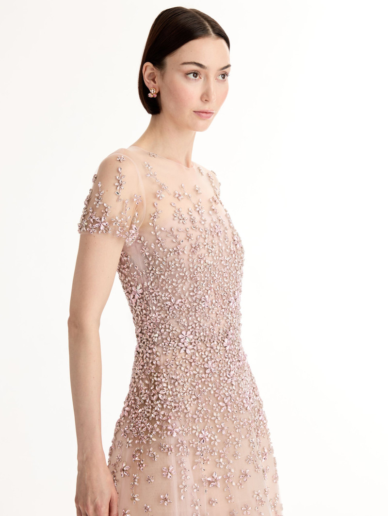 PORCELAIN FLOWER CRYSTAL EMBROIDERED DRESS 5